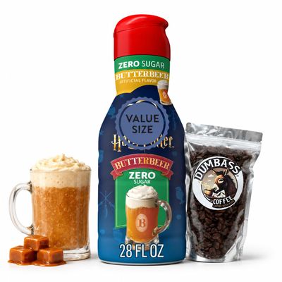 Premium Non-Dairy Liquid Creamer, 28 fl oz Bottle of Delightful Creamer with Dumbass Coffee Whole CoffeeBean Medium/Dark 1 oz (Butter Beer Zero Sugar) Coffee