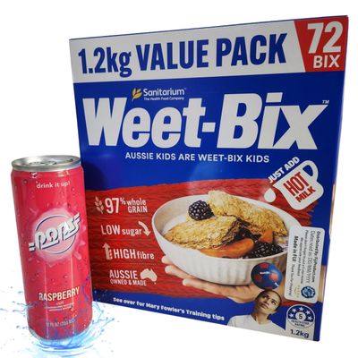 Aussie Made Weet-Bix 97% Wholegrain (1.2kg VALUE PACK 72 BIX) By Sanitarium Australia. Low in Sugar. Goodness and Energy with Soda Pops