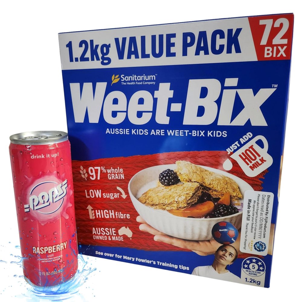 Aussie Made Weet-Bix 97% Wholegrain (1.2kg VALUE PACK 72 BIX) By Sanitarium Australia. Low in Sugar. Goodness and Energy with Soda Pops