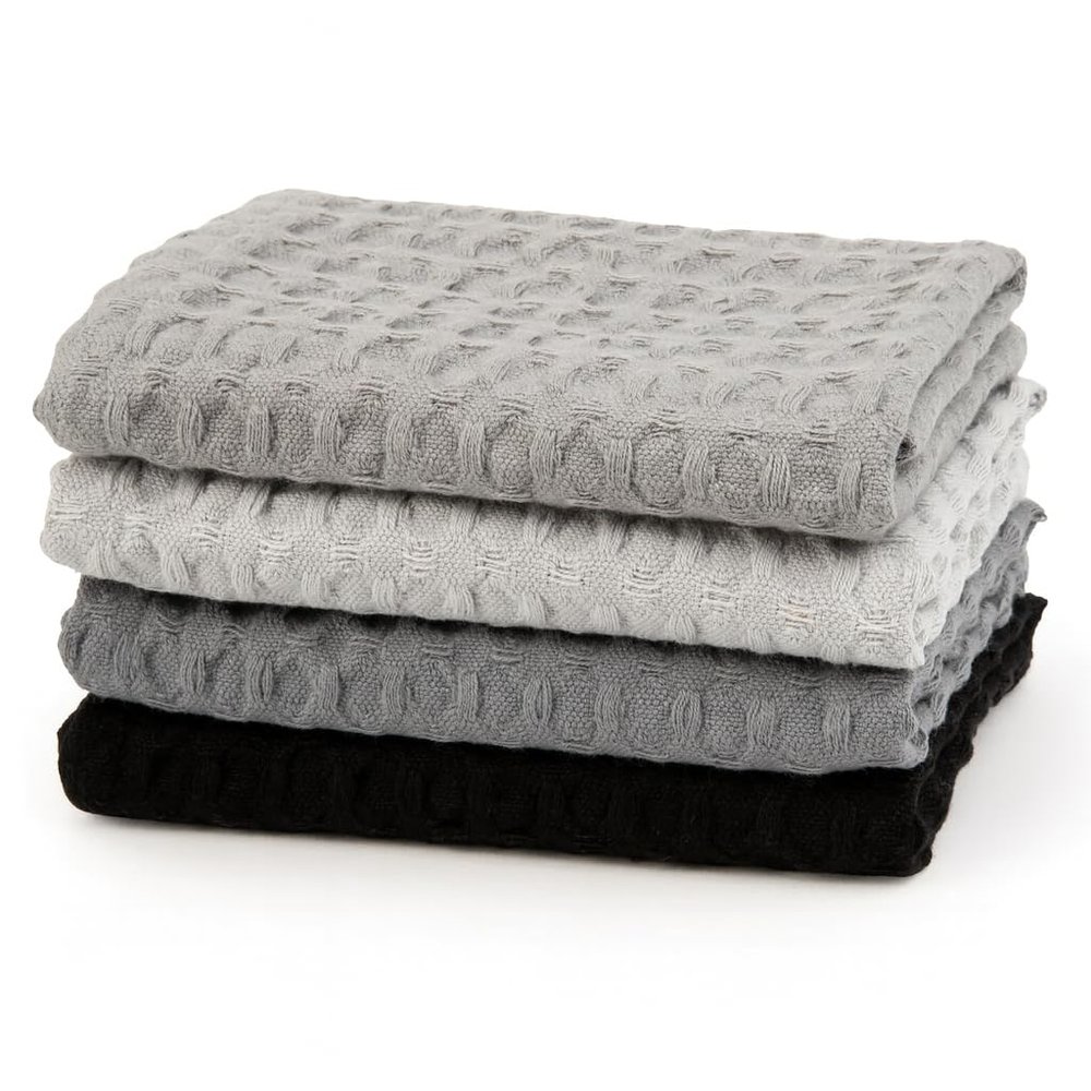 TIMPHO 4 Pack Waffle Dishcloths, Soft Gray Kitchen Cloths for Daily Cleaning, Washing and Drying, Absorbent Textured Towels for Household and Cooking Areas