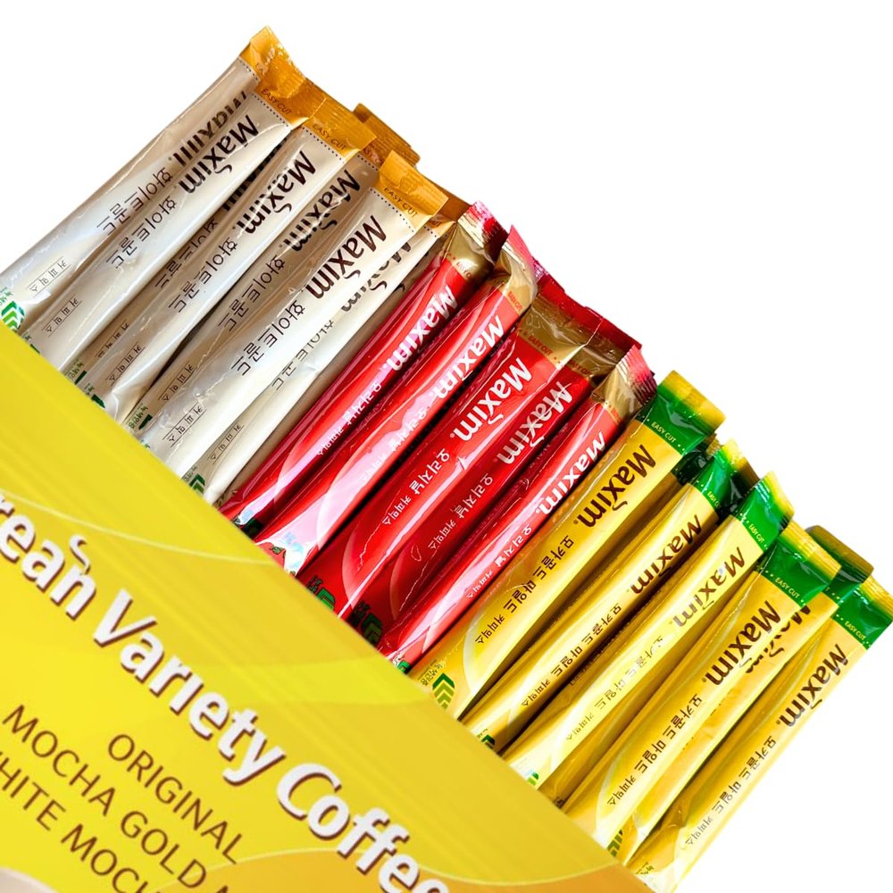 Korean Instant Coffee Mix Variety Pack, 30 Sticks (3 Flavors) - Maxim Mocha Gold, Original, White Mocha, 3-in-1 with Creamer and Sugar - Coffee Gift Set