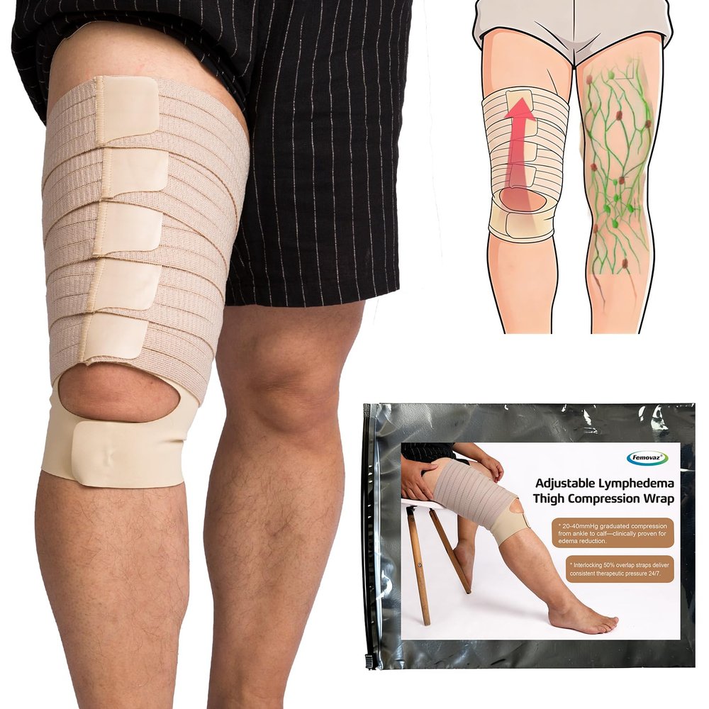 Femovaz 1PC Thigh Compression Wrap + Compression Knee Kit | Relieves Swelling, Edema, Lipedema | Breathable | Anti-Slip | All-Day Comfort,XL