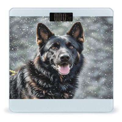 Black German Shepherd Dog Scale for Body Weight Highly Accurate Digital Bathroom Scale Sturdy Tempered Glass Weighing Scales with LCD Display Fashion Body Fat Smart Scales 400lb