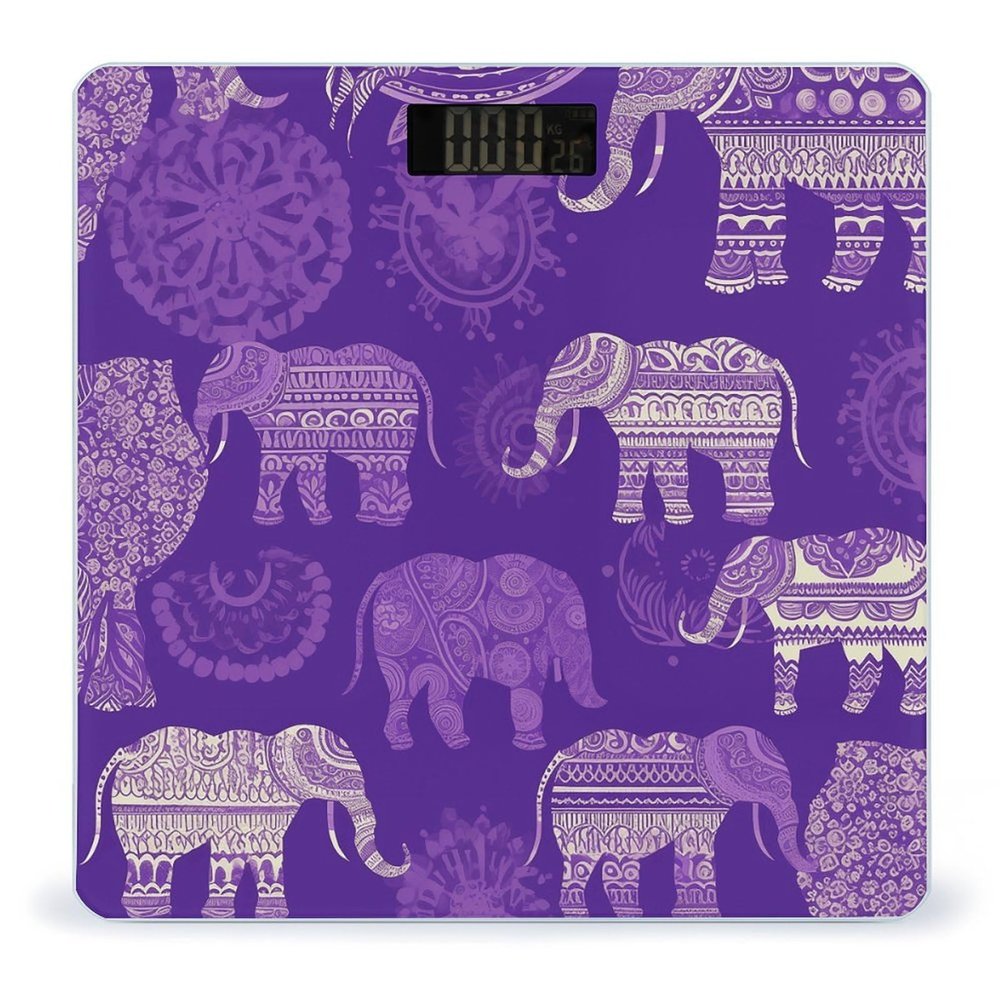 Purple Elephant Scale for Body Weight Highly Accurate Digital Bathroom Scale Sturdy Tempered Glass Weighing Scales with LCD Display Fashion Body Fat Smart Scales 400lb