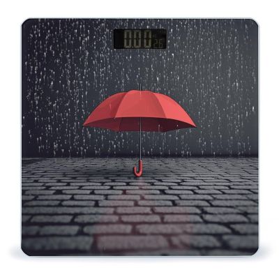 Red Umbrella in Rain Scale for Body Weight Highly Accurate Digital Bathroom Scale Sturdy Tempered Glass Weighing Scales with LCD Display Fashion Body Fat Smart Scales 400lb