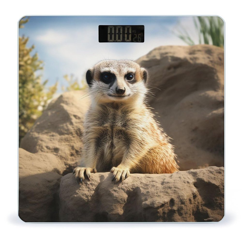 Meerkat Animal Scale for Body Weight Highly Accurate Digital Bathroom Scale Sturdy Tempered Glass Weighing Scales with LCD Display Fashion Body Fat Smart Scales 400lb