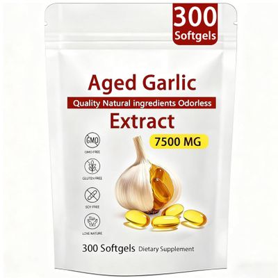 Aged Garlic Extract 300 Count Odorless Garlic Supplement for Heart & Immune Support Non-GMO, All-Natural Softgels, 2-Year Matured for Antioxidant Wellness (2)