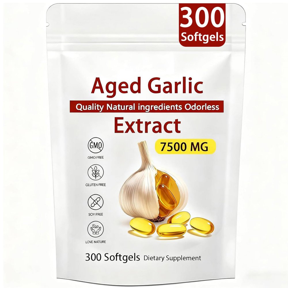 Aged Garlic Extract 300 Count Odorless Garlic Supplement for Heart & Immune Support Non-GMO, All-Natural Softgels, 2-Year Matured for Antioxidant Wellness (2)