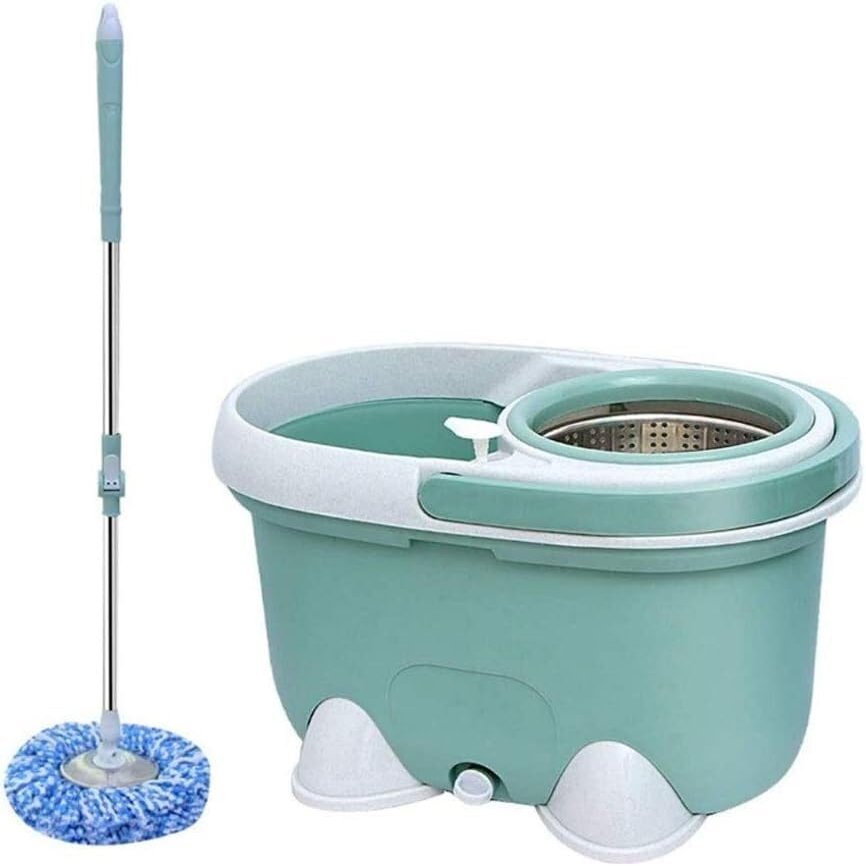 Spin Mop and Bucket, Green Spin Mop, Stainless Steel Spinning Mop and Bucket with Wringer Home Cleaning Kit for Hardwood Floors and Tiles