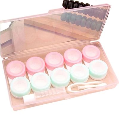 Adtrykfg 5 Pairs Travel Contact Lens Cases - Stylish Eye Contact Lens Box for Women - Soak Container for Beauty and Convenience(Pink green)