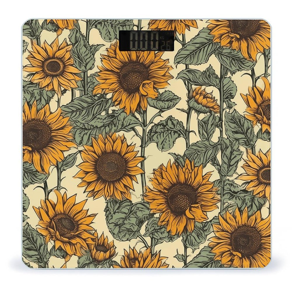 Romantic Sunflowers Scale for Body Weight Highly Accurate Digital Bathroom Scale Sturdy Tempered Glass Weighing Scales with LCD Display Fashion Body Fat Smart Scales 400lb