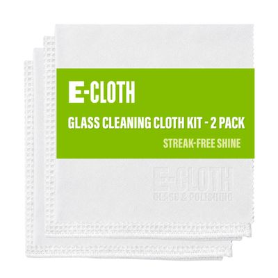 E-Cloth Microfiber Window Cleaning Cloth Kit - Glass Cleaning Cloth for Windows, Mirrors, Cars, Lenses, Eyeglasses, & More, Streak Free Clean, Machine Washable Reusable Towel - Recycled (2 Kits)