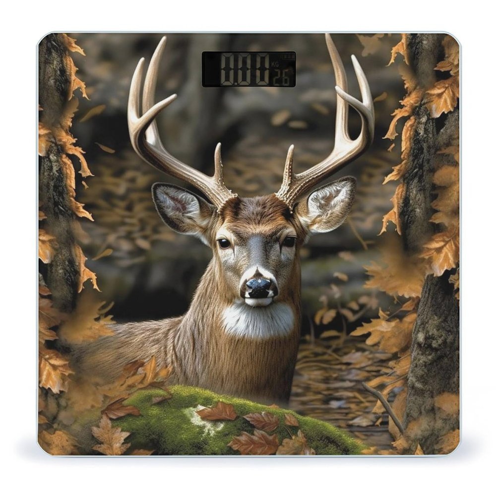 Camouflage Deer Scale for Body Weight Highly Accurate Digital Bathroom Scale Sturdy Tempered Glass Weighing Scales with LCD Display Fashion Body Fat Smart Scales 400lb