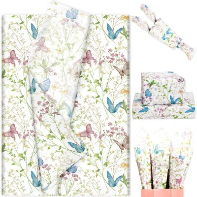 100 Sheets Spring Butterfly Tissue Paper for Gift Bags, Spring Butterfly Wrapping Tissue for Home Party Supplies, 14'' x 20'' (A)