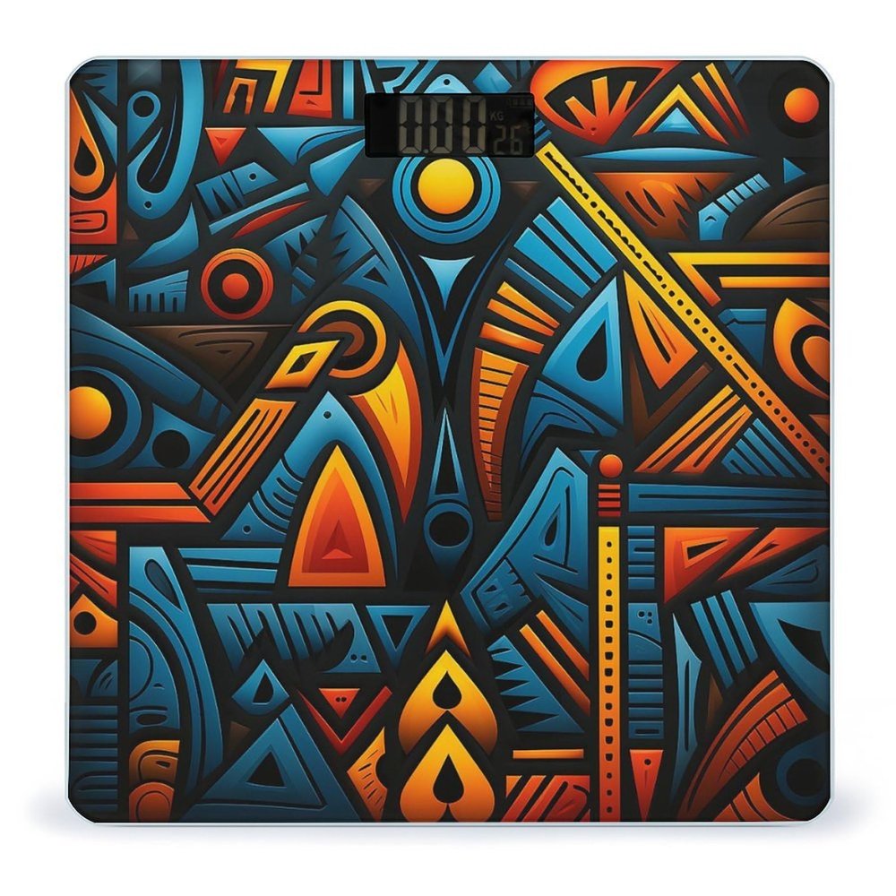 African Style Textile Pattern Scale for Body Weight Highly Accurate Digital Bathroom Scale Sturdy Tempered Glass Weighing Scales with LCD Display Fashion Body Fat Smart Scales 400lb