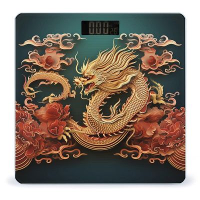 Dragon Chinese Background Scale for Body Weight Highly Accurate Digital Bathroom Scale Sturdy Tempered Glass Weighing Scales with LCD Display Fashion Body Fat Smart Scales 400lb