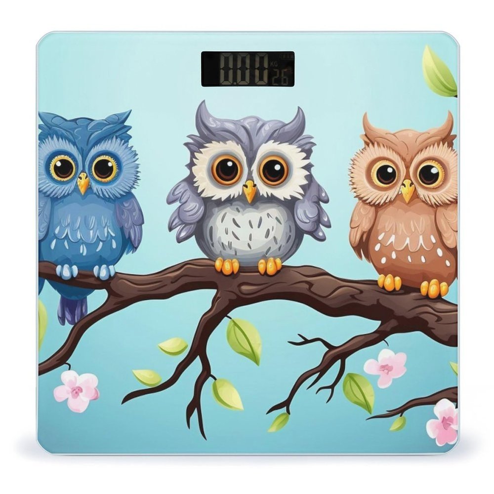 Owls on A Branch Scale for Body Weight Highly Accurate Digital Bathroom Scale Sturdy Tempered Glass Weighing Scales with LCD Display Fashion Body Fat Smart Scales 400lb
