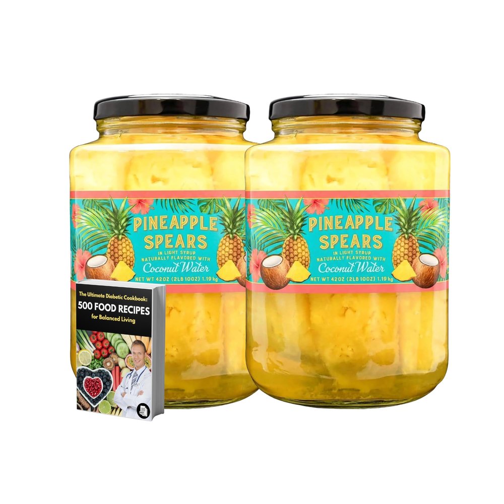 2 Pack Pineapple Spears in Coconut Water 42 oz Jar, Ready-to-Eat Fruit Spears Packed in Light Coconut Water, Fresh Tropical Flavor, Perfect for Snacking & Recipes