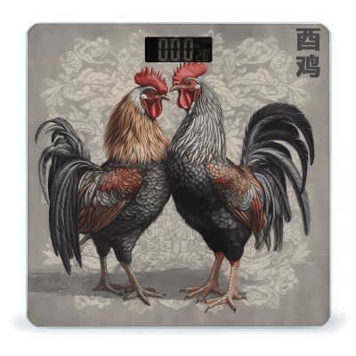 Rooster Pattern Scale for Body Weight Highly Accurate Digital Bathroom Scale Sturdy Tempered Glass Weighing Scales with LCD Display Fashion Body Fat Smart Scales 400lb