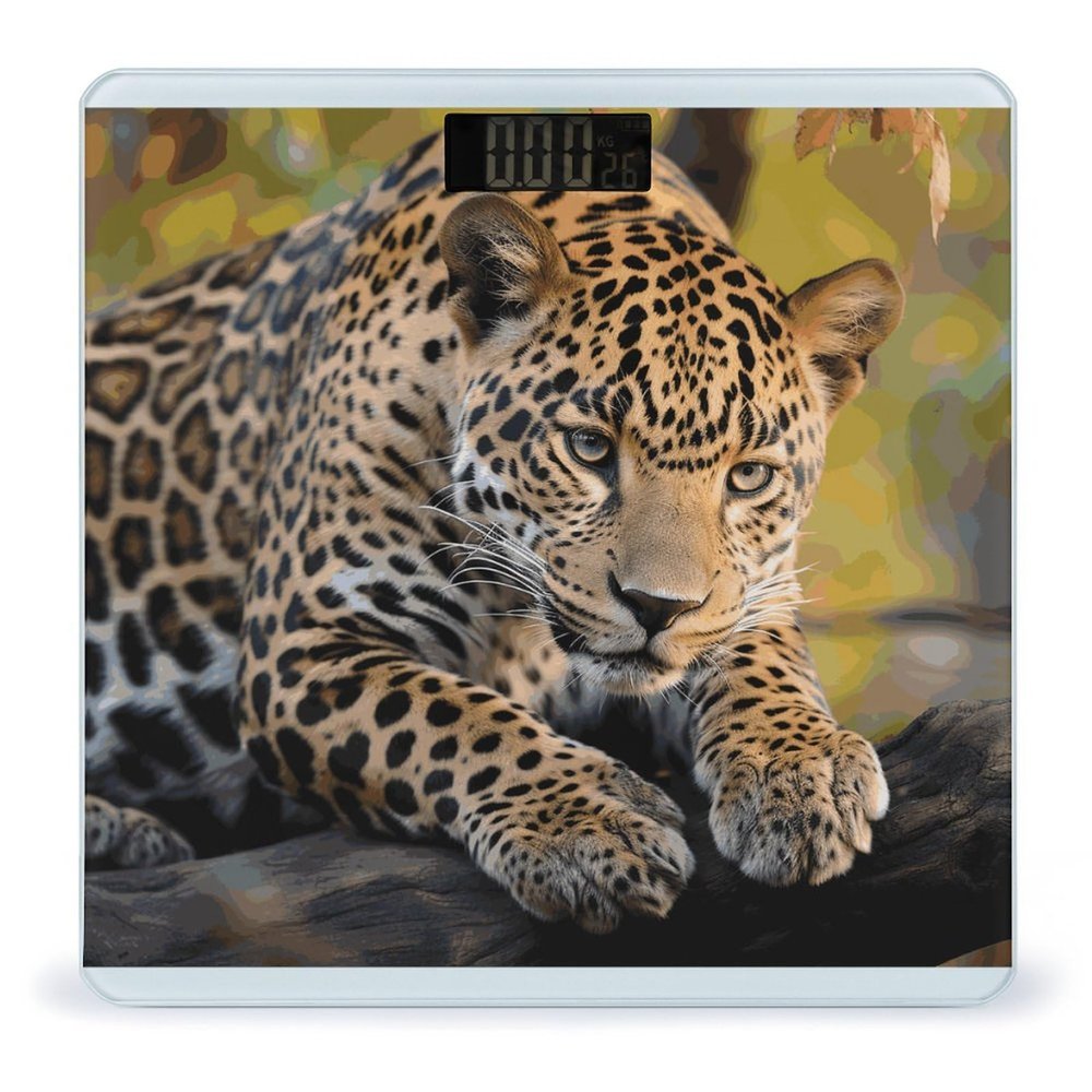 African Leopard Scale for Body Weight Highly Accurate Digital Bathroom Scale Sturdy Tempered Glass Weighing Scales with LCD Display Fashion Body Fat Smart Scales 400lb