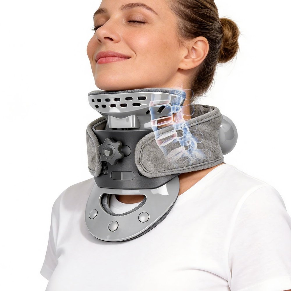 Cervical Neck Traction Device, Adjustable Neck Stretcher with Heating for Neck Pain Relief and Relaxation,Neck Brace for Home Office Outdoor Use