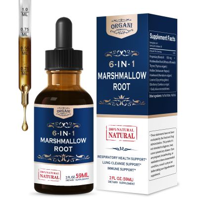 ORGANIHERBENCE Marshmallow Root Tincture, 6-in-1 Marshmallow Root Extract for Respiratory Health Support, Lung Cleanse Support & Immune Support. Herbal Supplement w/Thyme Mullein Elderberry. 2 oz