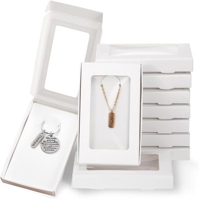 10 Pcs Jewelry Packaging Keychain Boxes 5.4"x3.4"x0.7" Paper Necklace Gift Box with Clear Window Displaying Necklaces Rings Bracelets Earrings Keychain