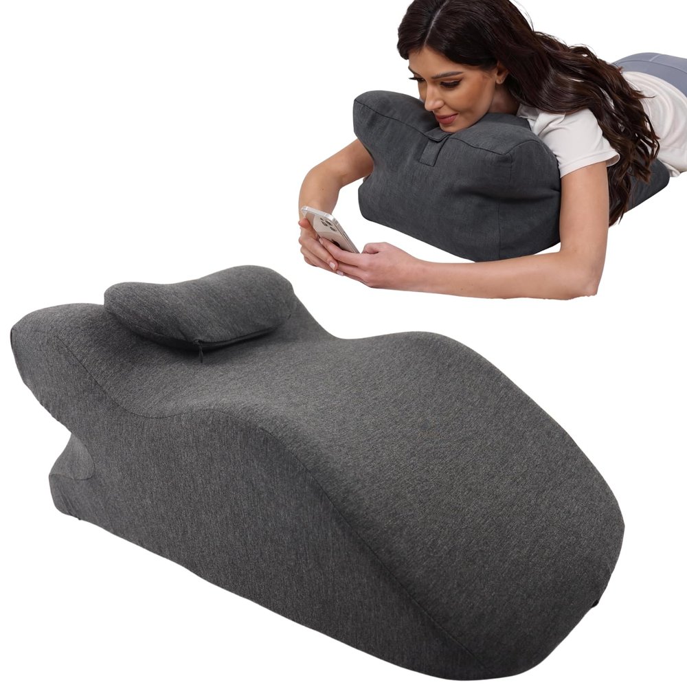 cozwish Adult Memory Foam Ergonomic Wedge Prone Pillow, Supportive Pillow for Back, Neck, Leg Support, Acid Reflux, Versatile Usage 50D Foam Machine Washable Cover (Black)