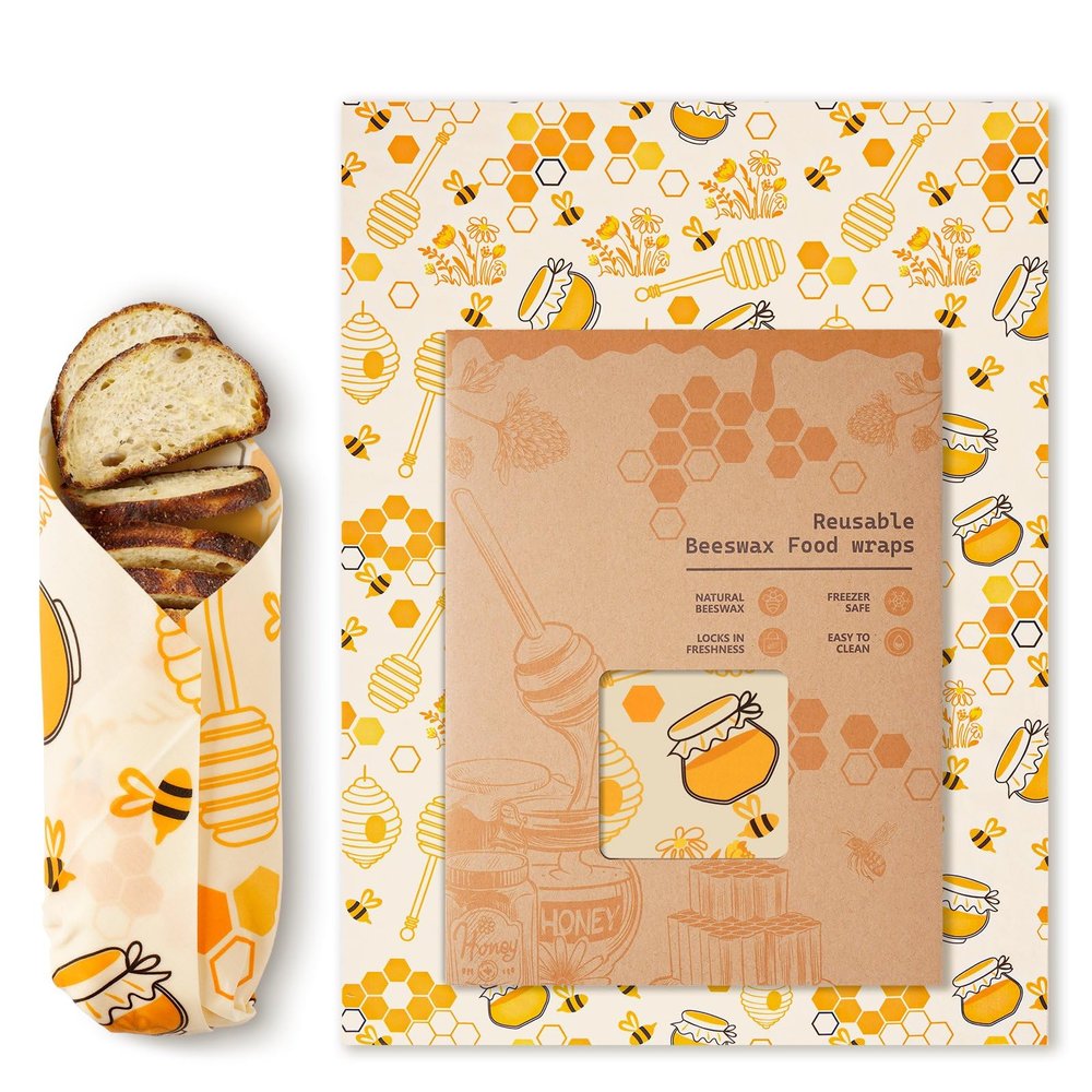 Beeswax Wraps for Food Reusable Beeswax Bread Bag & Sandwich Wrap, Organic & Eco-Friendly & Sustainable Bees Paper, Perfect Alternative to Aluminum Foil Sourdough Storage & Plastic WrapBee jar