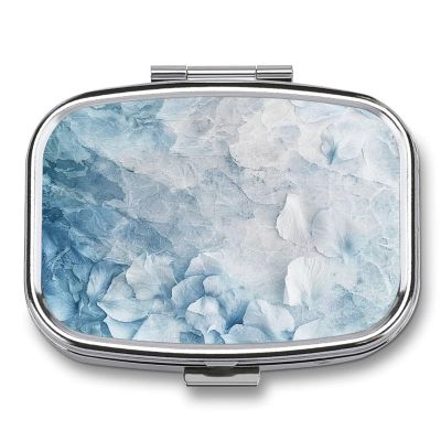 Square Pill Box Blue Frozen Petals Pill Case for Purse & Pocket 2 Compartment Medicine Pill Organizer Portable Travel Pillbox Medicine Vitamin Cod Liver Oil Storage Box