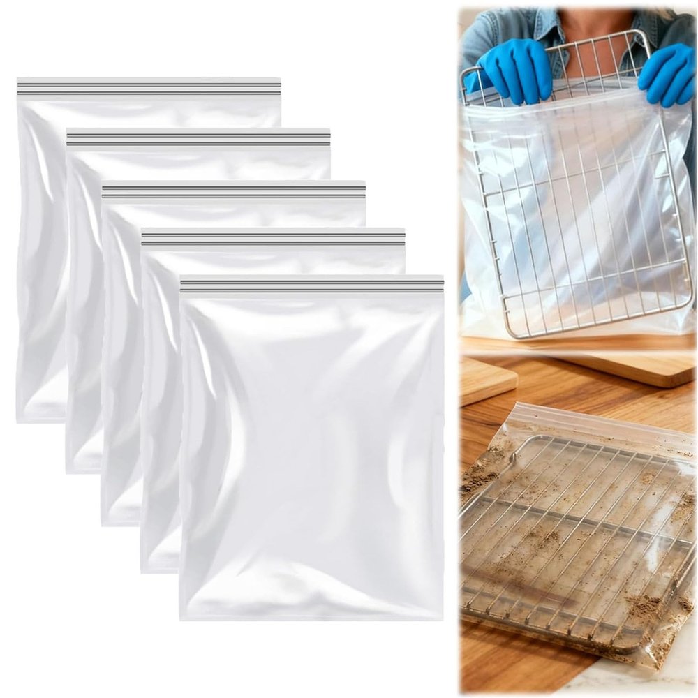 2026 New Oven Rack Cleaning Bags,Reusable Thickened And Leak-Proof PE Bags for Deep Soaking Grill Grates,Heavy-Duty No Scrub Oven Rack Cleaner Bags for BBQ Racks,Extra-Large Size,Hands-Free (5, M)