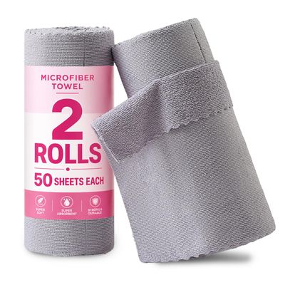 Jessy Home 2 Roll Reusable Paper Towels,100 Sheets Tear Away Microfiber Cleaning Cloth, Lint Free Cleaning Rags for Kitchen, Dishcloth,Household Cleaning Supplies