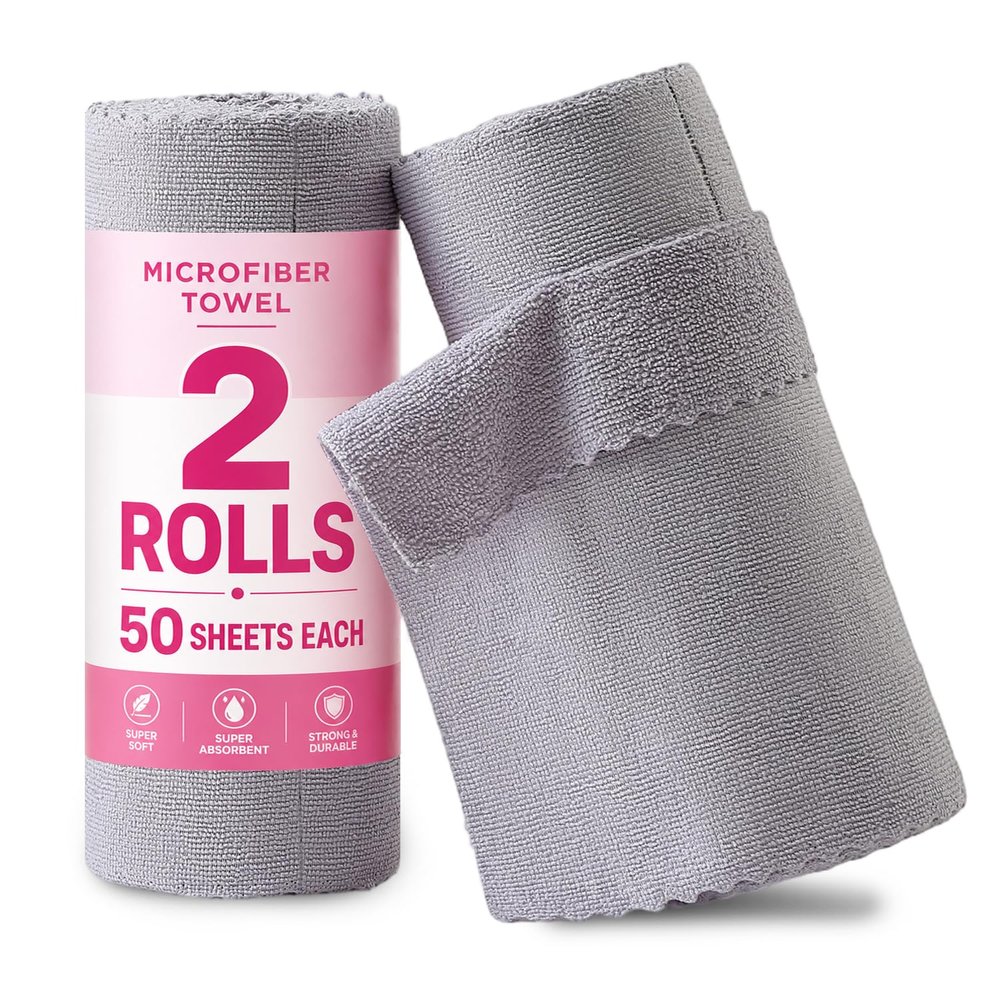 Jessy Home 2 Roll Reusable Paper Towels,100 Sheets Tear Away Microfiber Cleaning Cloth, Lint Free Cleaning Rags for Kitchen, Dishcloth,Household Cleaning Supplies