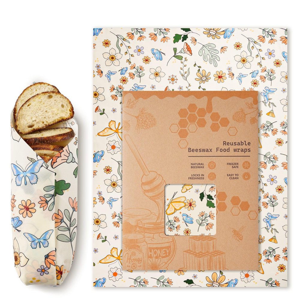 Beeswax Wraps for Food Reusable Beeswax Bread Bag & Sandwich Wrap, Organic & Eco-Friendly & Sustainable Bees Paper, Perfect Alternative to Aluminum Foil Sourdough Storage & Plastic WrapFlower