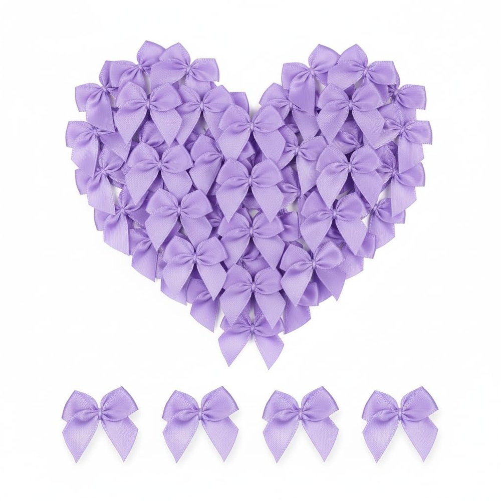 100 Pcs Mini Bows + 100 Glue Dots, for Balloon Garland, Cake Topper, Gift Wrapping, Wedding Birthday Christmas Party Decor, DIY Crafts, Home Scrapbooking (Purple)