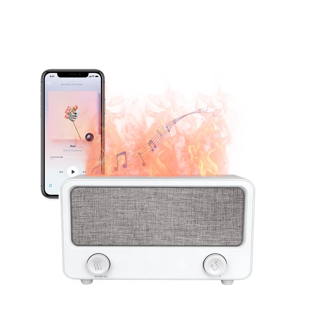Fireplace Flame Essential Oil Diffuser, Ultrasonic Cool Mist Humidifier with Bluetooth Speaker, 7 Colors LED Ambient Light Aromatherapy Diffuser, Auto-Off Protection for Home Bedroom Office Yoga