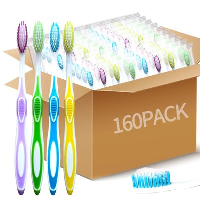 160 Pcs Prepasted Disposable Toothbrushes Bulk Plastic Individually Wrapped Toothbrushes with Toothpaste for Unisex Office Home Travel School Charity Homeless Camp Housewarming Gifts (Color Set 2)