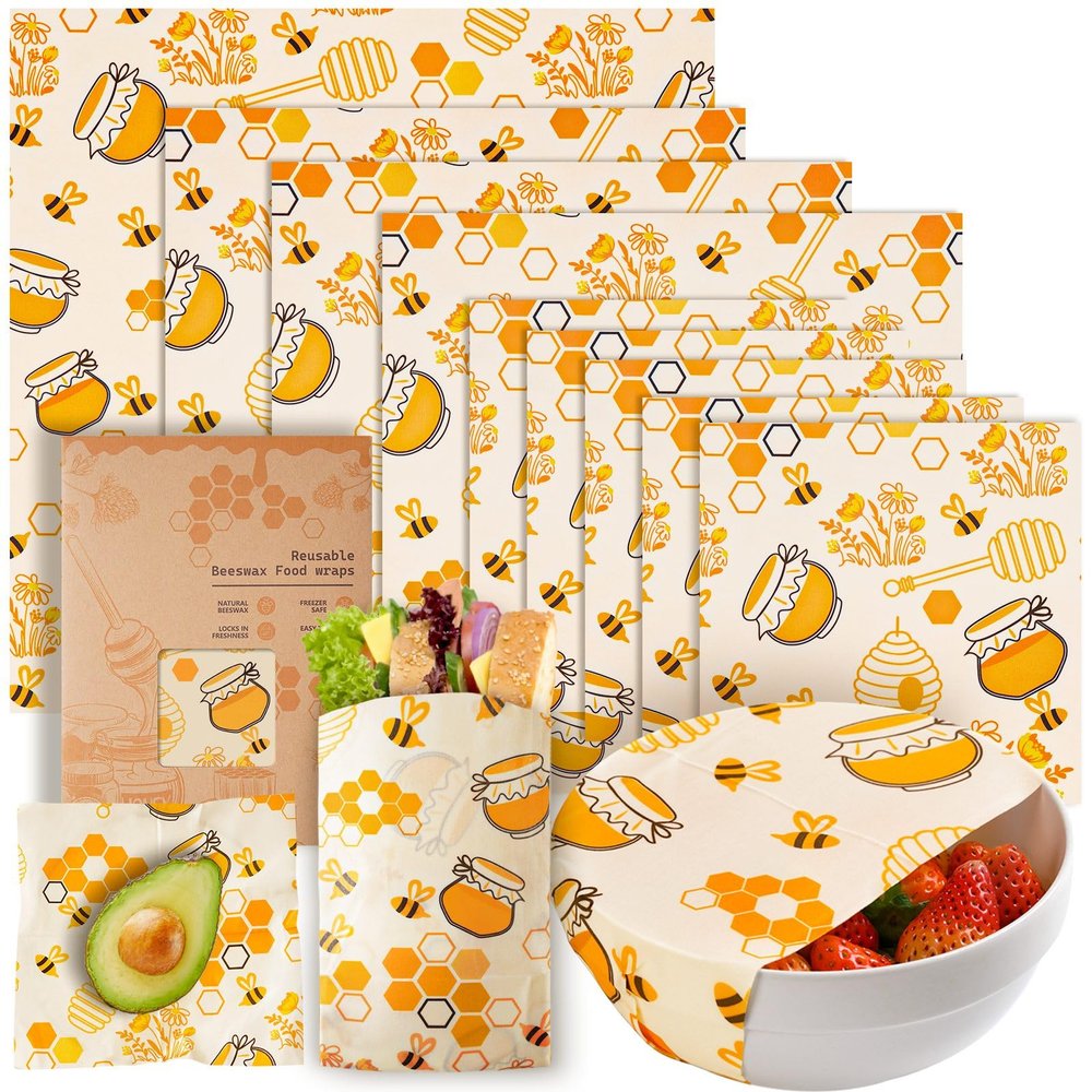 Beeswax Wraps for Food 9 Pack Reusable Beeswax Bread Bag & Sandwich Wrap, Organic & Eco-Friendly & Sustainable Bees Paper, Perfect Alternative to Aluminum Foil Sourdough Storage & Plastic Wrap