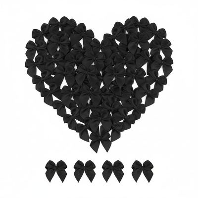 100 Mini Satin Ribbon Bows, Small Bows for Balloon Garland, Cake Decorating, Gift Wrapping, DIY Crafts (Black)