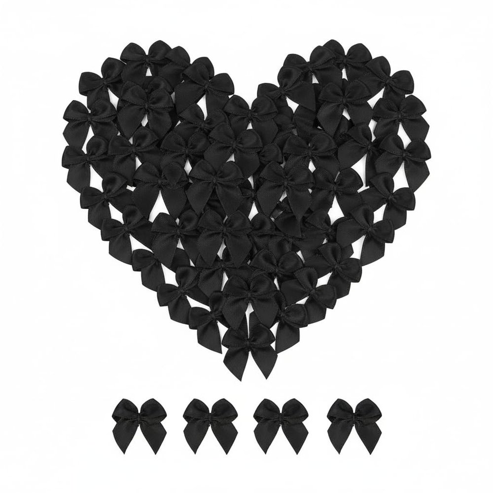 100 Mini Satin Ribbon Bows, Small Bows for Balloon Garland, Cake Decorating, Gift Wrapping, DIY Crafts (Black)