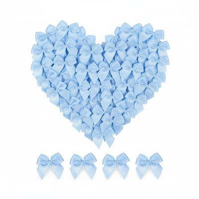 100 Mini Satin Ribbon Bows, Small Bows for Balloon Garland, Cake Decorating, Gift Wrapping, DIY Crafts (Sky Blue)