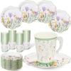 FillTouch 100 Sets Wildflower Floral Paper Tea Cups and Saucers Disposable Paper Tea Party Supplies 9 oz Cups with Handle and Saucer for Birthday Wedding Party Decorations view 1