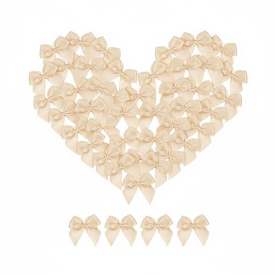 100 Mini Satin Ribbon Bows, Small Bows for Balloon Garland, Cake Decorating, Gift Wrapping, DIY Crafts (Champagne)