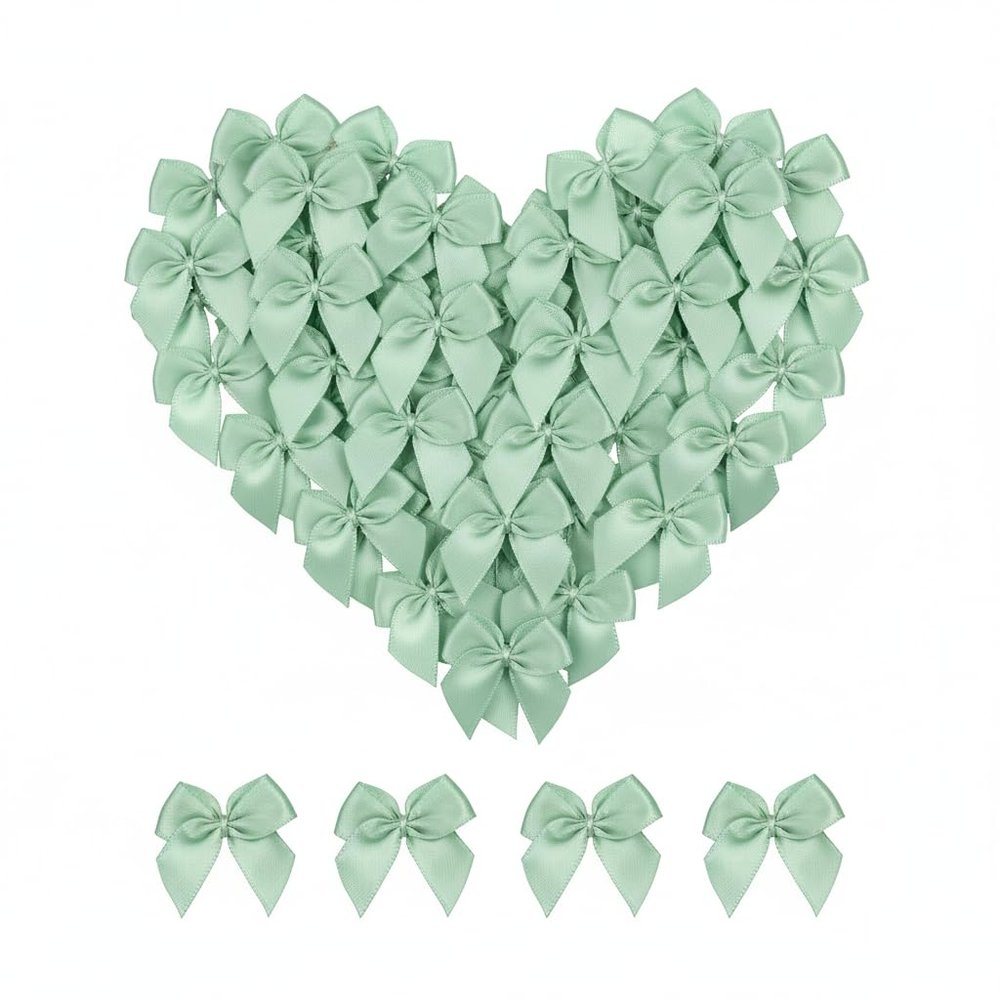 100 Pcs Mini Bows + 100 Glue Dots, for Balloon Garland, Cake Topper, Gift Wrapping, Wedding Birthday Christmas Party Decor, DIY Crafts, Home Scrapbooking (Green)