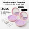 2 Pack Retainer Case with Mirror, Magnetic Aligner Case Compatible with Invisalign, Portable Slim Orthodontic Storage Kit for Clear Aligners - Pink view 2
