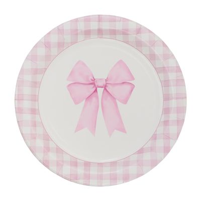 Celebrate It Paper Plates Pink & White Gingham Dinner Plates with Bow Design, Pink/White, 9", 12 Packs (120 Total)