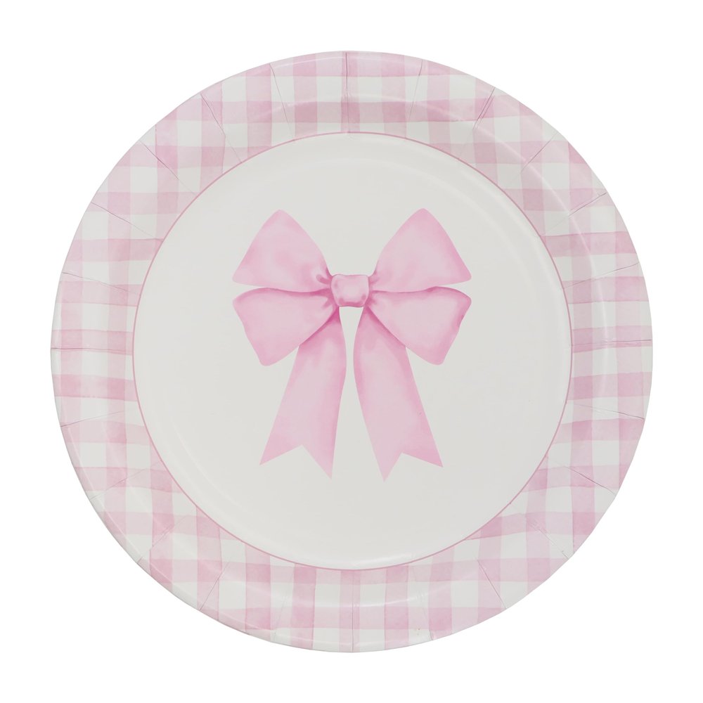 Celebrate It Paper Plates Pink & White Gingham Dinner Plates with Bow Design, Pink/White, 9", 12 Packs (120 Total)