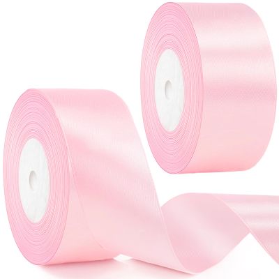 1-1/2 Inch Pink Satin Ribbon, 50 Yards (2 Rolls), Light Pink Single-Face Polyester Ribbon for Gift Wrapping, Wedding, DIY Crafts, Hair Bows