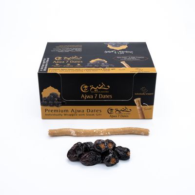 Daniya Premium Ajwa Dates 55g (7 Dates + 1 Miswak) | Pack of 6 | Daily Pack with Siwak | Wholesome and Natural | Your Natural Path to Sweetness, Energy and Goodness