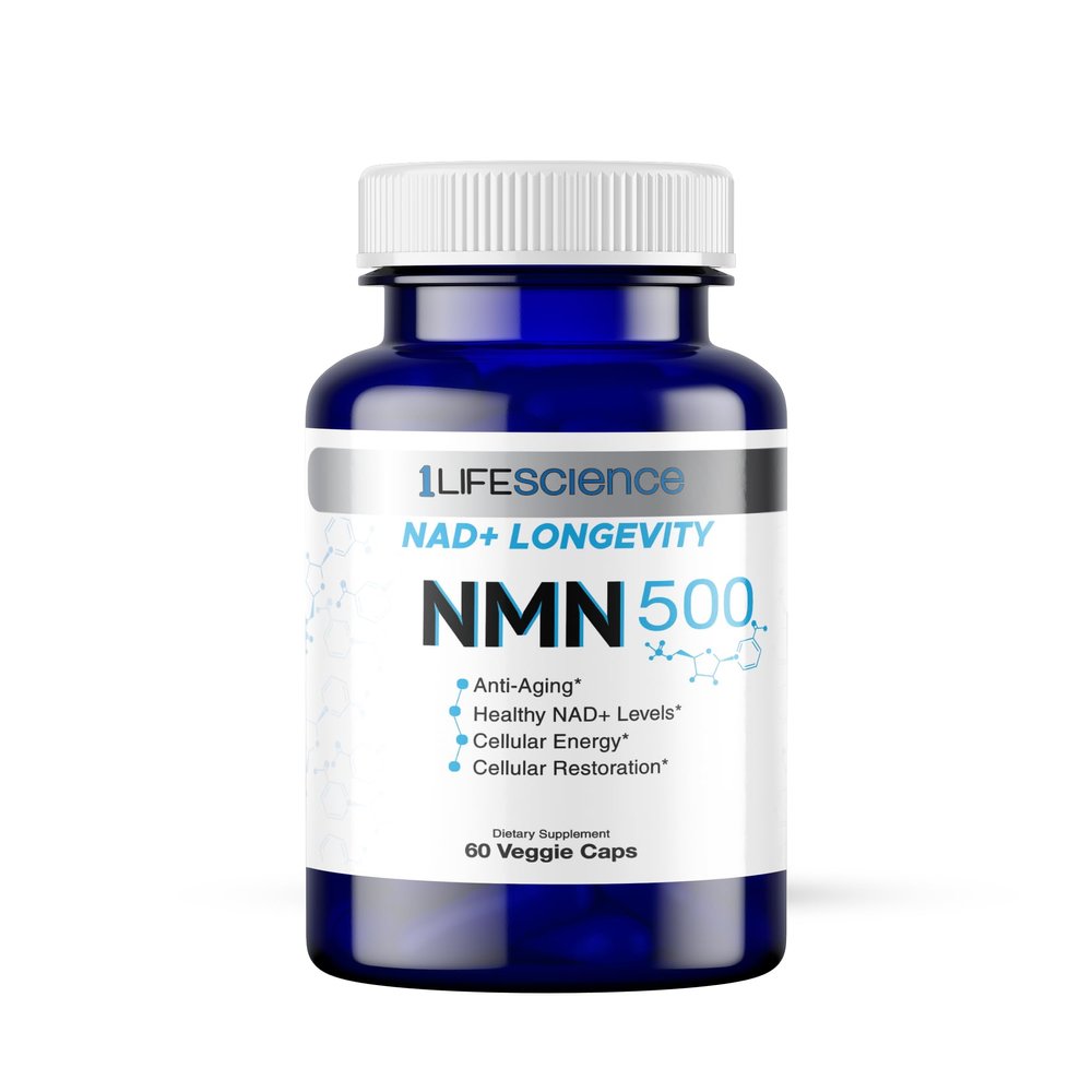 1LifeScience NMN500 Nicotinamide Mononucleotide Supplement 500mg per Serving NAD+ Longevity & Cellular Energy Support cGMP Made in USA 60 Veg Capsules